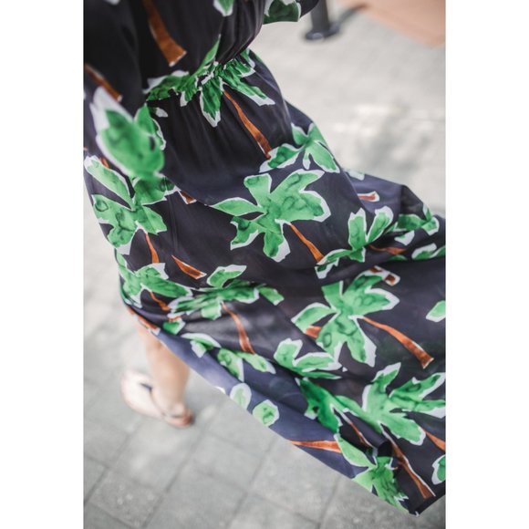 NEW Cooper Ella Jessa Caftan Maxi Dress Tropical Palm Tree V-Neck Surplice Long - Picture 3 of 12